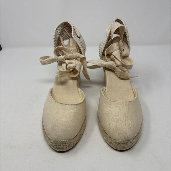 Soludos Shoes Women's 7.5 Espadrilles Tan Canvas Wedge Ankle Round Toe Sandals - Picture 3 of 11